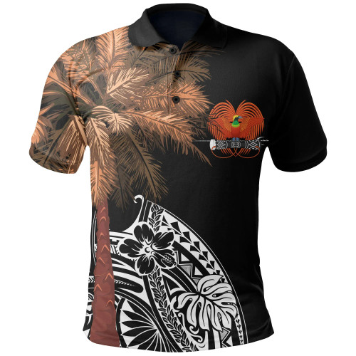 Papua New Guinea Polo Shirt - Polynesian Palm Tree Black 1