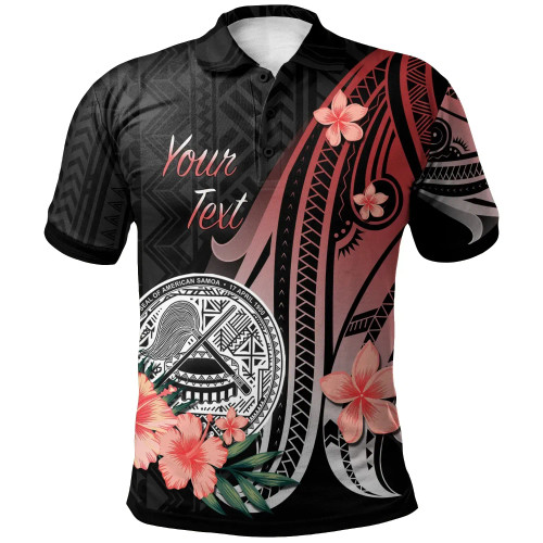 American Samoa Personalised Custom Polo Shirt - Red Polynesian Hibiscus Pattern Style 1