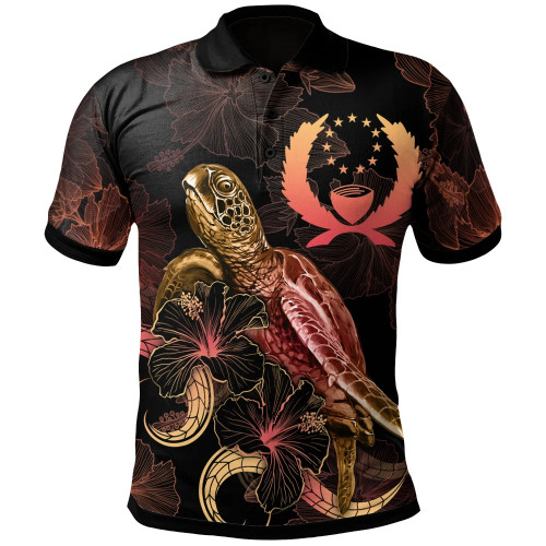 Pohnpei Polynesian Polo Shirt - Turtle With Blooming Hibiscus Gold 1