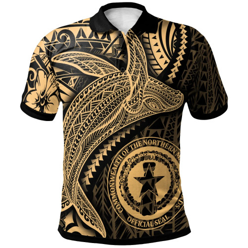 Northern Mariana Islands Polo Shirt - Humpback Whale & Coat of Arms Gold 1