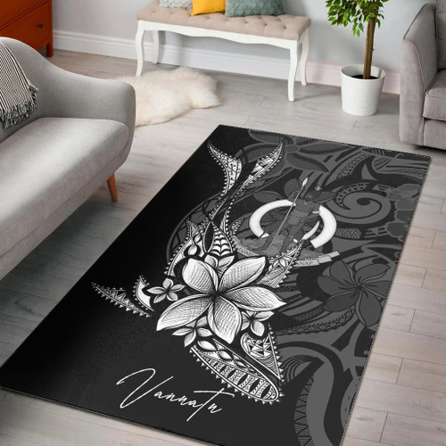 Vanuatu Area Rug - Fish With Plumeria Flowers Style Polynesian 1