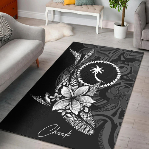 Chuuk State Area Rug - Fish With Plumeria Flowers Style Polynesian 1