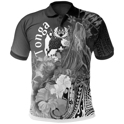 Tonga Polo Shirts - Humpback Whale with Tropical Flowers (White) 1