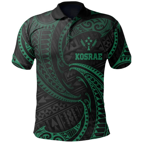 Kosrae Micronesia Polo Shirt - Green Tribal Wave 1