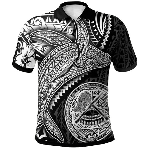 American Samoa Polo Shirt - Humpback Whale & Coat of Arms White 1