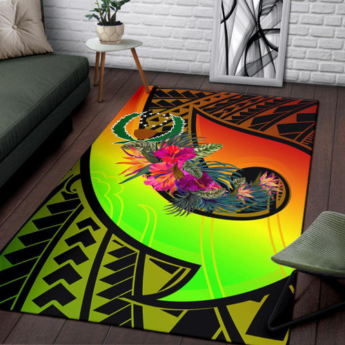 Pohnpei Area Rug - Polynesian Hook And Hibiscus (Raggae) Polynesian 1