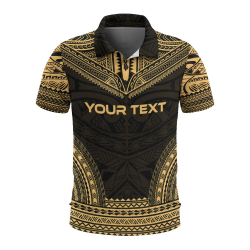 New Caledonia Custom Personalised Polo Shirt - New Caledonia Coat Of Arms Polynesian Chief Tattoo Gold Version 1