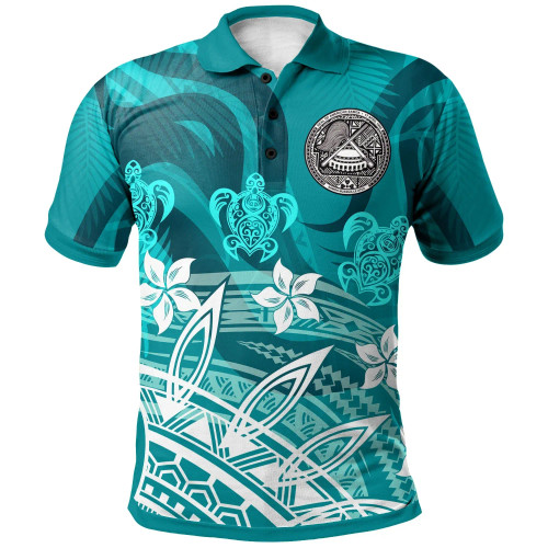 American Samoa Polo Shirt - Turtle Around Flower 1