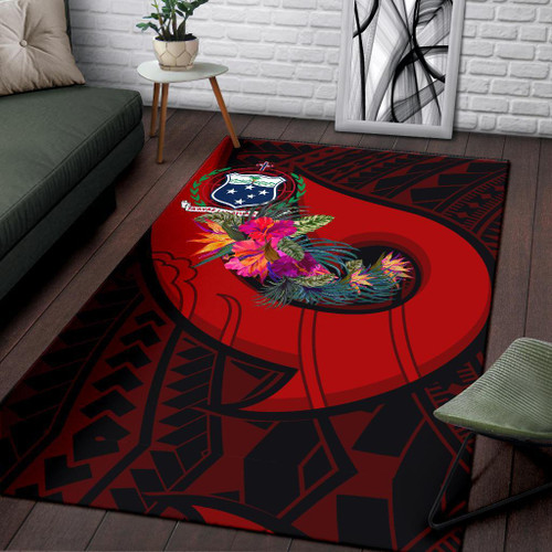 Samoa Area Rug - Polynesian Hook And Hibiscus (Red) Polynesian 1
