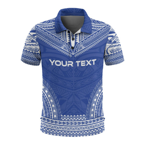 Gambier Islands Custom Personalised Polo Shirt - Gambier Islands Flag Polynesian Chief Tattoo Blue Version 1