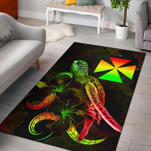 Wallis and Futuna Polynesian Area Rugs - Turtle With Blooming Hibiscus Reggae Polynesian 1