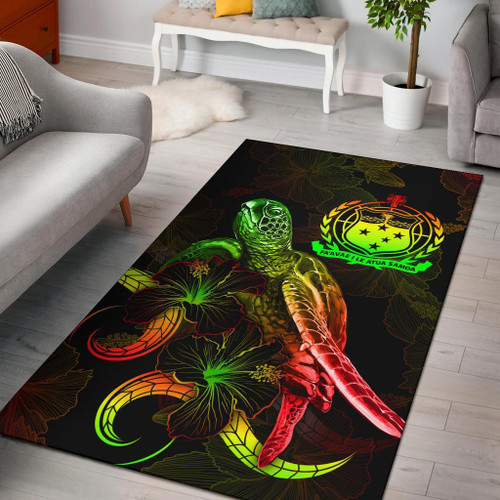 Samoa Polynesian Area Rugs - Turtle With Blooming Hibiscus Reggae Polynesian 1