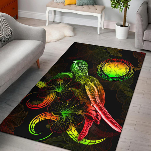 CNMI Polynesian Area Rugs - Turtle With Blooming Hibiscus Reggae Polynesian 1