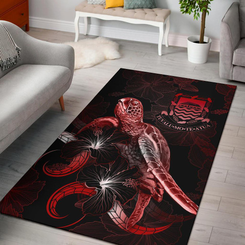 Tuvalu Polynesian Area Rugs - Turtle With Blooming Hibiscus Red Polynesian 1