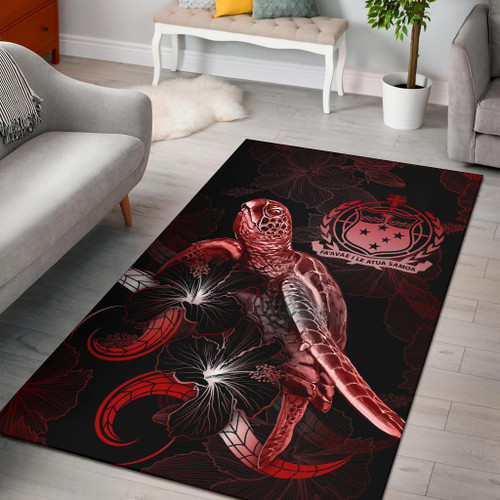 Samoa Polynesian Area Rugs - Turtle With Blooming Hibiscus Red Polynesian 1