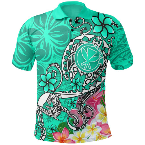 Hawaii Polo Shirt - Turtle Plumeria Polynesian Tattoo Turquoise Color 1