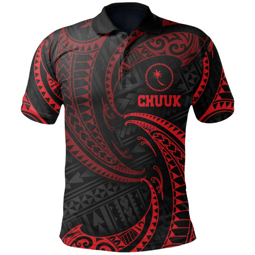 Chuuk Micronesia Polo Shirt - Red Tribal Wave 1
