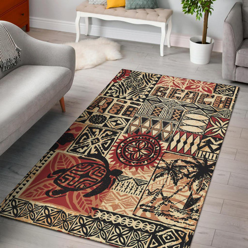 Hawaii Polynesian Area Rug - Hawaiian Style Tribal Fabric Patchwork Polynesian 1