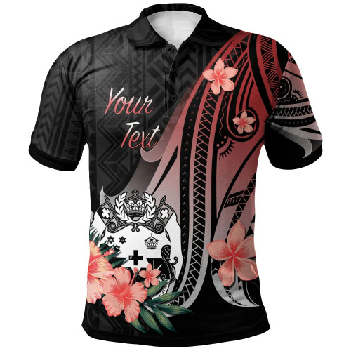 Tonga Personalised Custom Polo Shirt - Red Polynesian Hibiscus Pattern Style 1