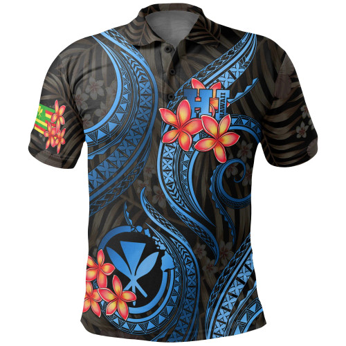 Polynesian Hawaii Polo Shirt - Blue Plumeria 1