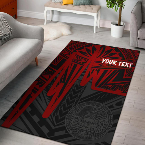 American Samoa Personalised Area Rug - Seal With Polynesian Pattern Heartbeat Style (Red) Polynesian 1
