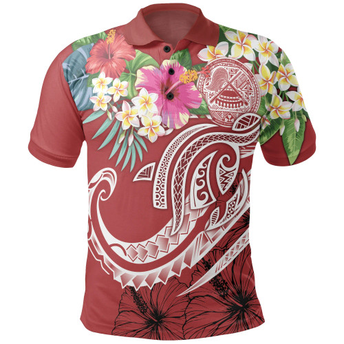Polynesian American Samoa Polo Shirt - Summer Plumeria (Red) 1