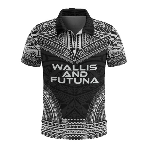 Wallis And Futuna Polo Shirt - Wallis And Futuna Coat Of Arms Polynesian Chief Tattoo Black Version 1