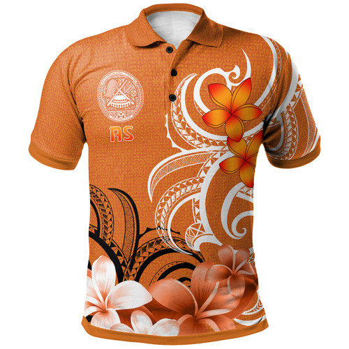 American Samoa Custom Personalised Polo Shirt - Floral Spirit Orange2