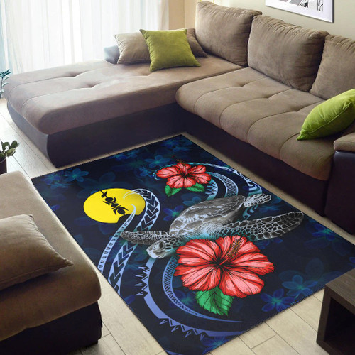 New Caledonia Polynesian Area Rug - Blue Turtle Hibiscus Polynesian 2