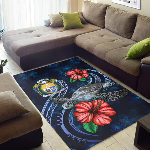 Nauru Polynesian Area Rug - Blue Turtle Hibiscus Polynesian 2