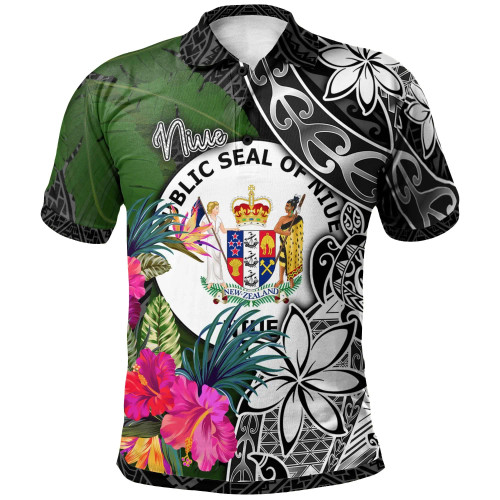 Niue Polo Shirt - Turtle Plumeria Banana Leaf 1
