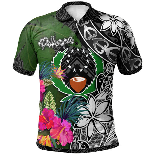 Pohnpei Polo Shirt - Turtle Plumeria Banana Leaf 1