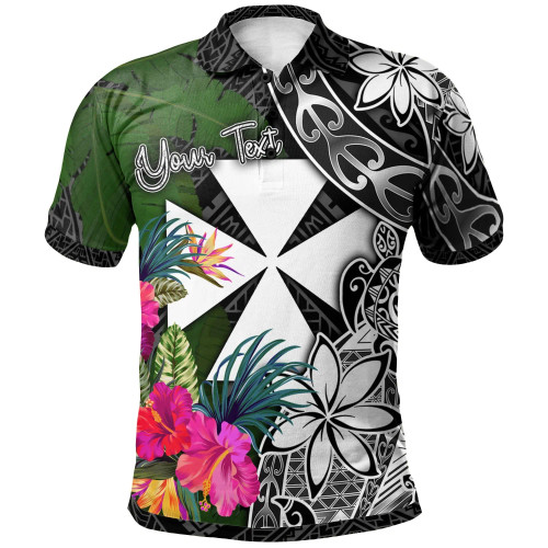 Wallis and Futuna Custom Personalised Polo Shirt - Turtle Plumeria Banana Leaf 1