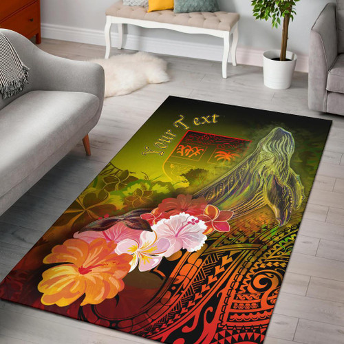 Fiji Custom Personalised Area Rug - Humpback Whale with Tropical Flowers (Yellow) Polynesian 1