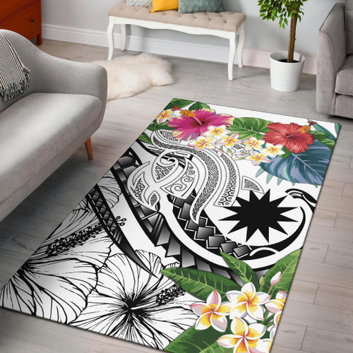 Nauru Polynesian Area Rug - Summer Plumeria (White) Polynesian 1