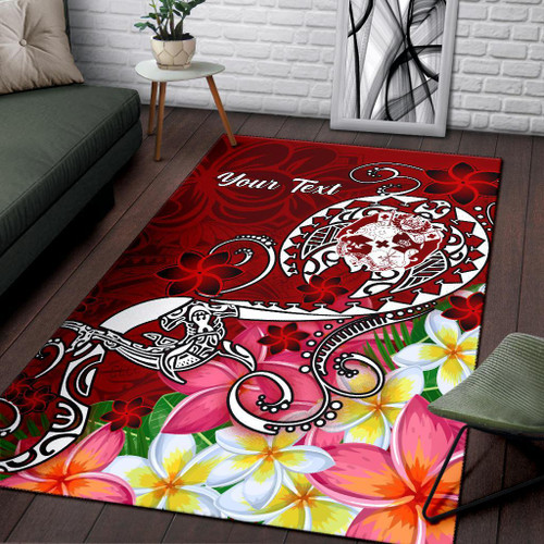 Tonga Custom Personalised Area Rug - Turtle Plumeria (Red) Polynesian 1