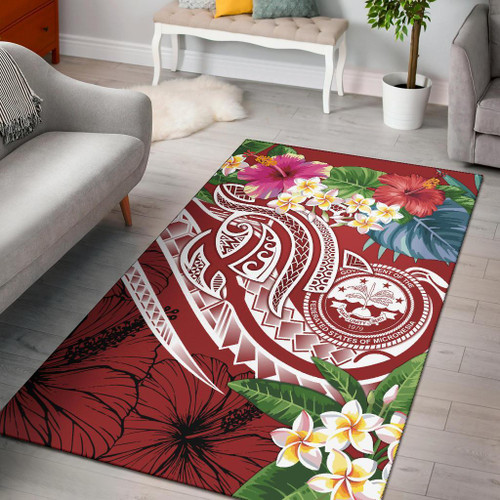 FSM Polynesian Area Rug - Summer Plumeria (Red) Polynesian 1