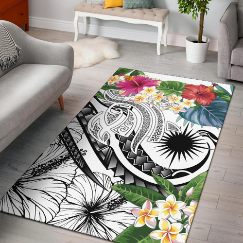 Marshall Islands Polynesian Area Rug - Summer Plumeria (White) Polynesian 1
