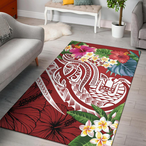 Tahiti Polynesian Area Rug - Summer Plumeria (Red) Polynesian 1