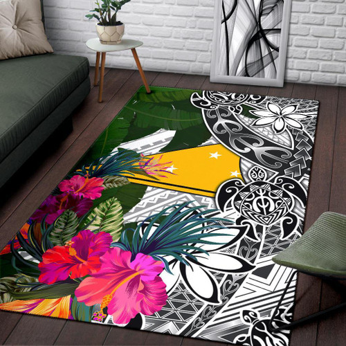 Tokelau Area Rug White - Turtle Plumeria Banana Leaf Polynesian 1
