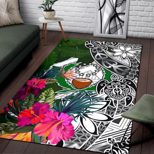Pohnpei Area Rug White - Turtle Plumeria Banana Leaf Polynesian 1
