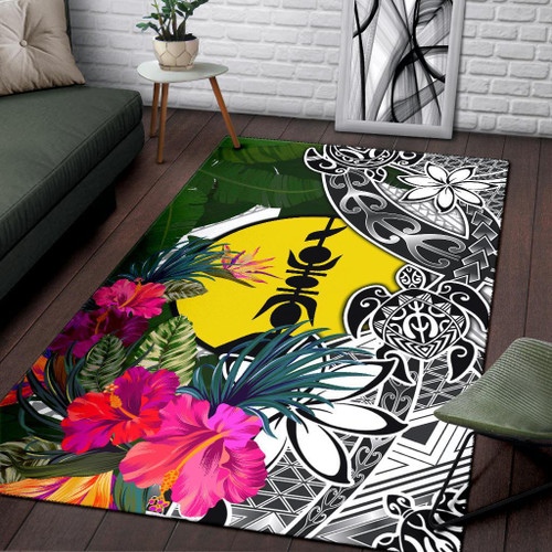 New Caledonia Area Rug White - Turtle Plumeria Banana Leaf Polynesian 1