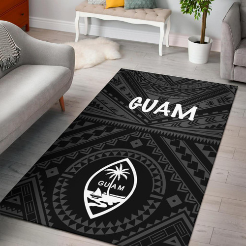 Guam Area Rug - Guam Seal With Polynesian Tattoo Style (Black) Polynesian 1