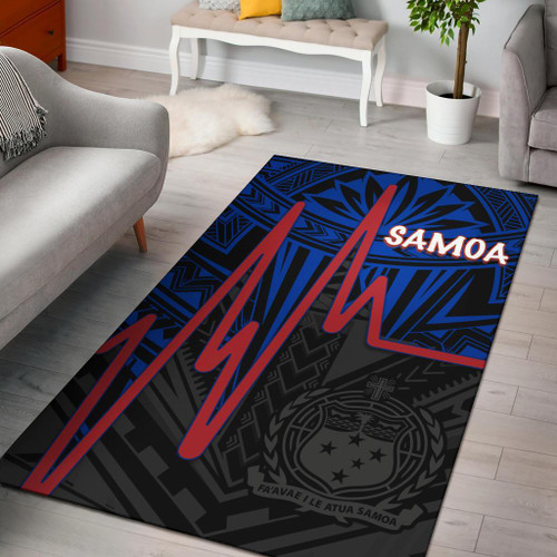 Samoa Area Rug - Samoa Seal With Polynesian Patterns In Heartbeat Style (Blue) Polynesian 1