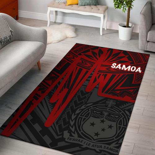 Samoa Area Rug - Samoa Seal With Polynesian Pattern In Heartbeat Style (Red) Polynesian 1