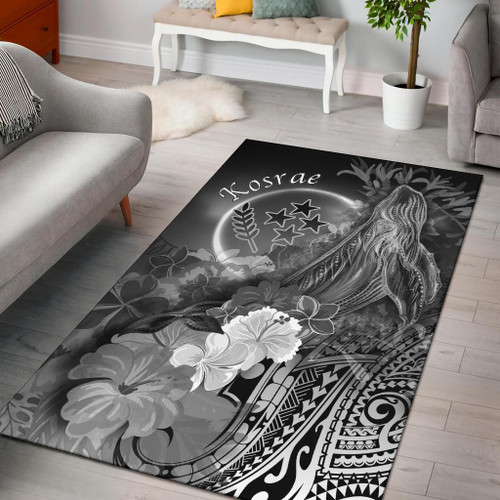 Kosrae Area Rug - Humpback Whale with Tropical Flowers (White) Polynesian 1