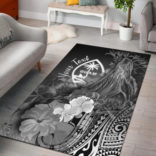 Guam Custom Personalised Area Rug - Humpback Whale with Tropical Flowers (White) Polynesian 1