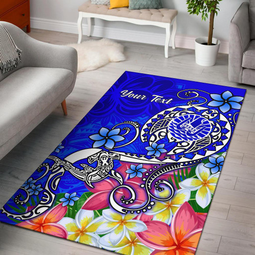 Tahiti Custom Personalised Area Rug - Turtle Plumeria (Blue) Polynesian 1