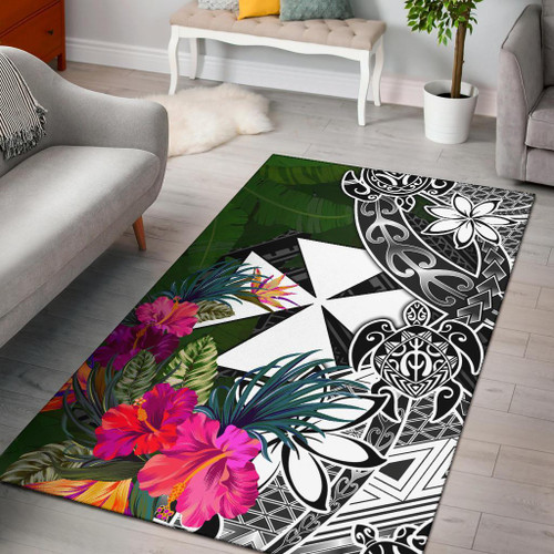 Wallis And Futuna Area Rug - Turtle Plumeria Banana Leaf Polynesian 1