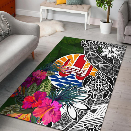 Tahiti Area Rug - Turtle Plumeria Banana Leaf Polynesian 1